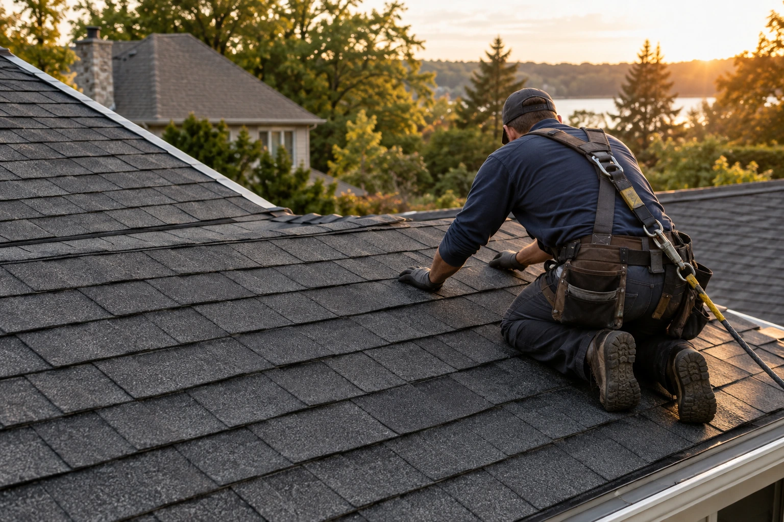 Detailed residential roofing craftsmanship with no visible face
