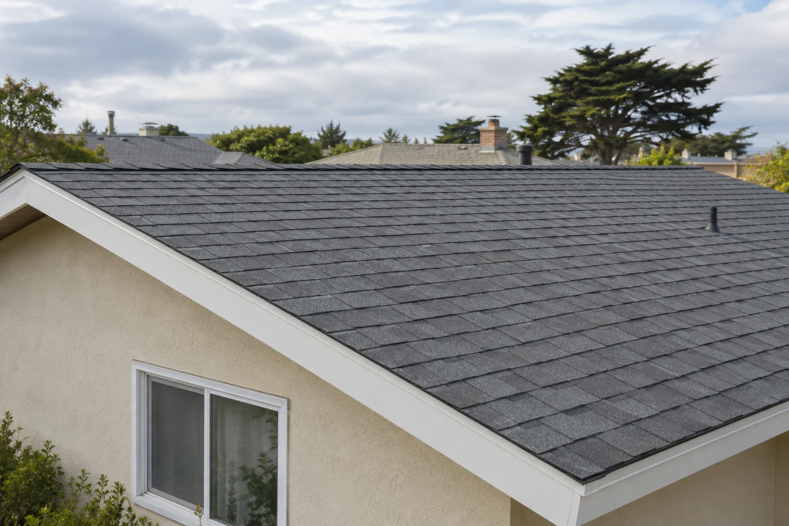 Asphalt shingles on a residential roof